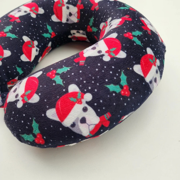 Christmas Dog Memory Foam U Travel Pillow Neck Head Support Sleep Black Red - Picture 2 of 7